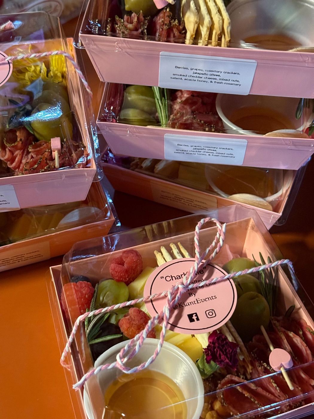 Charcuterie boxes tied with twine